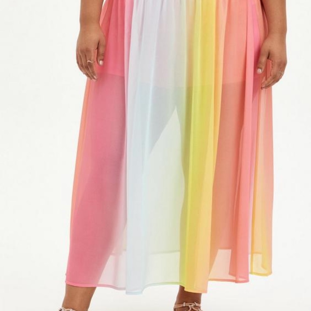 Torrid Pink and Yellow Pleated Maxi Skirt Resort Wear